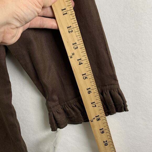 Carole Little Womens 100% Linen Ruffle Button Top Sz M Brown Coastal Boho New - Picture 7 of 12